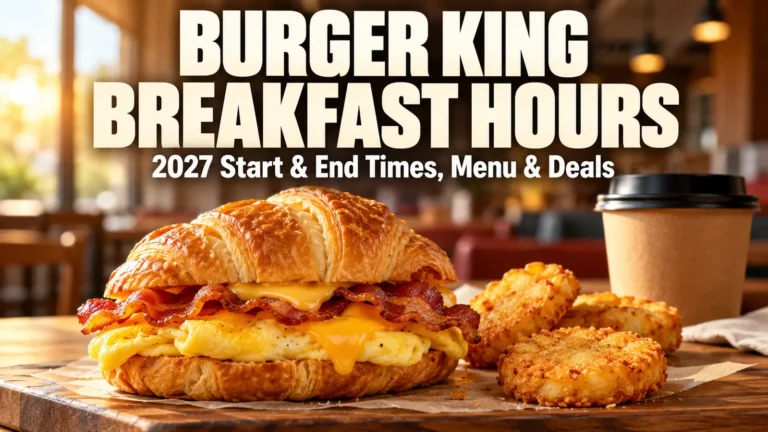 Burger King Breakfast Hours 2027 featured banner with breakfast croissant, hash browns and title text