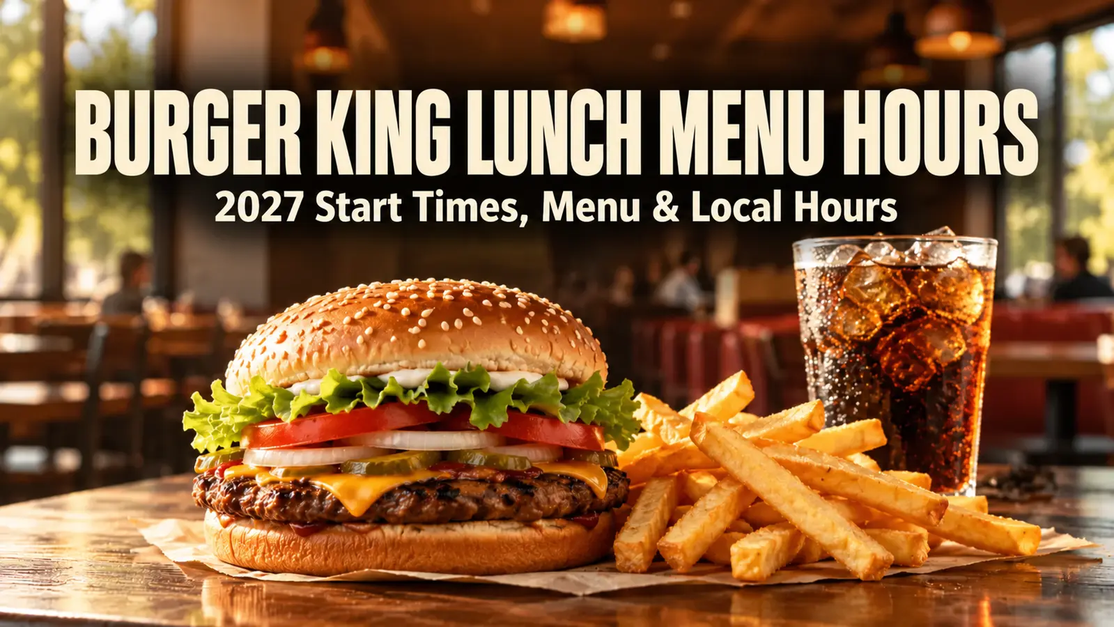 Burger King Lunch Menu Hours 2027: burger, fries, drink and bold featured image text