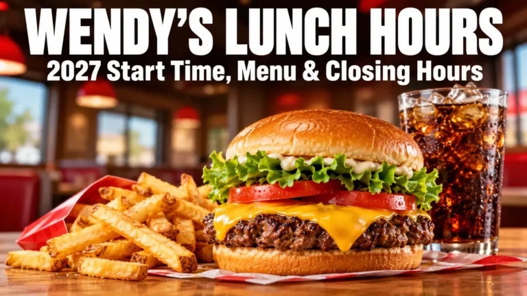 Wendy's Lunch Hours 2027 featured image with cheeseburger fries and large title text
